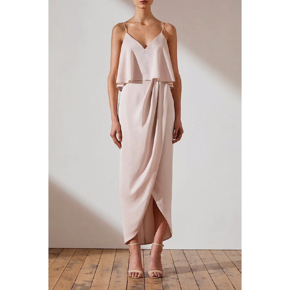 Shona Joy Luxe Cocktail Frill Dress in Porcelain Size 2